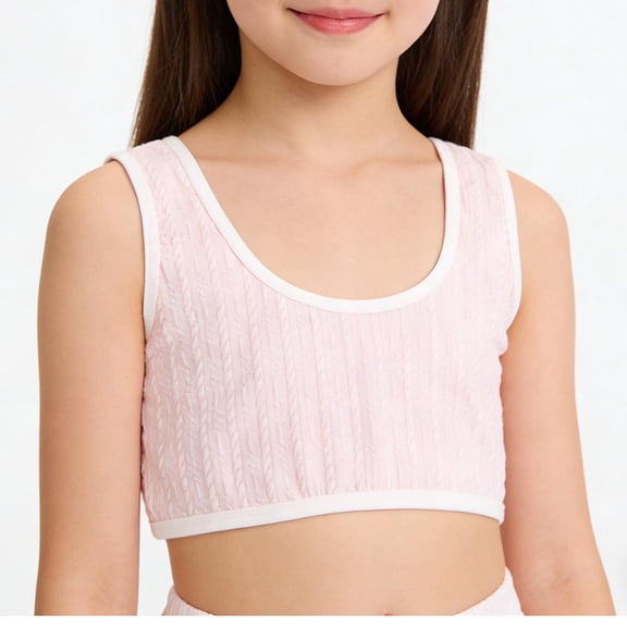 Xdegoge Girls Training Bra Soft Knit Texture Wireless Bralette Cozy U Neck Tank Top Breathable Stretchy Wide Straps Everyday Wear for Young Teens All Day Soft Support