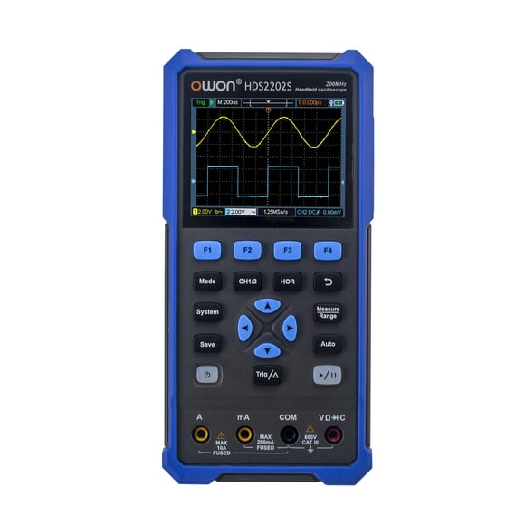 Riwcyla OWON HDS2202S 3 en 1 Oscilloscope Numérique Portatif Multimètre Générateur de Formes d'Ondes 200 MHz 1 GSAS Canaux Doubles Oscilloscope Vrai RMS 20000 Unités Testeur Multiple 3,5, Pouces Couleur LCD Rechargeable Ty