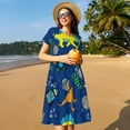 thumbnail image 4 of Fotbe Robe Motif Dinosaure dans l'Espace Décontractée Mode Femme Manches Courtes Robe Maxi Robe T-Shirt Rayée Longue à Blocs de Couleur, 4 of 6