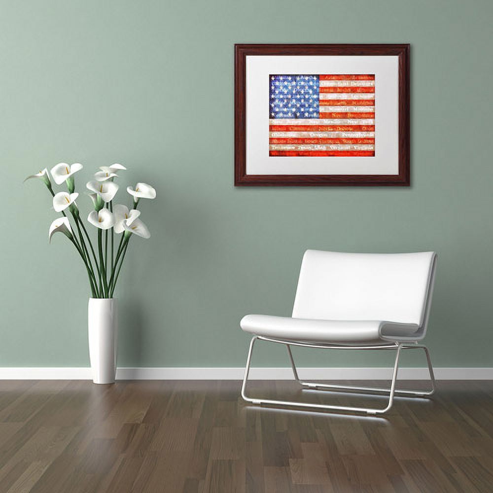 Trademark Fine Art "American States" Canvas Art by Michelle Calkins, White Matte, Wood Frame