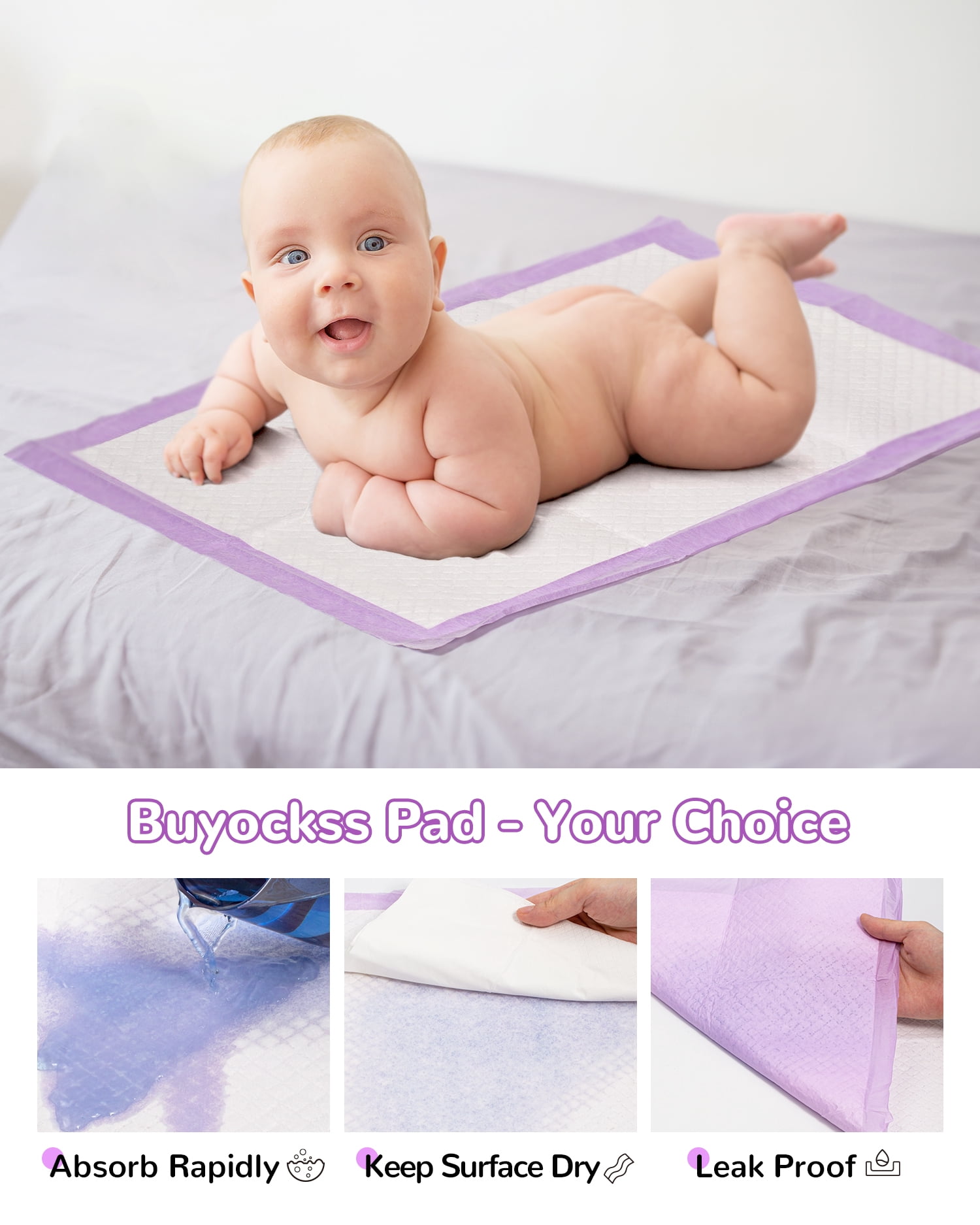 Buyockss 50Pack Disposable Underpads 18 x 24 inch High Absorbency Waterproof Incontinence Bed Pads
