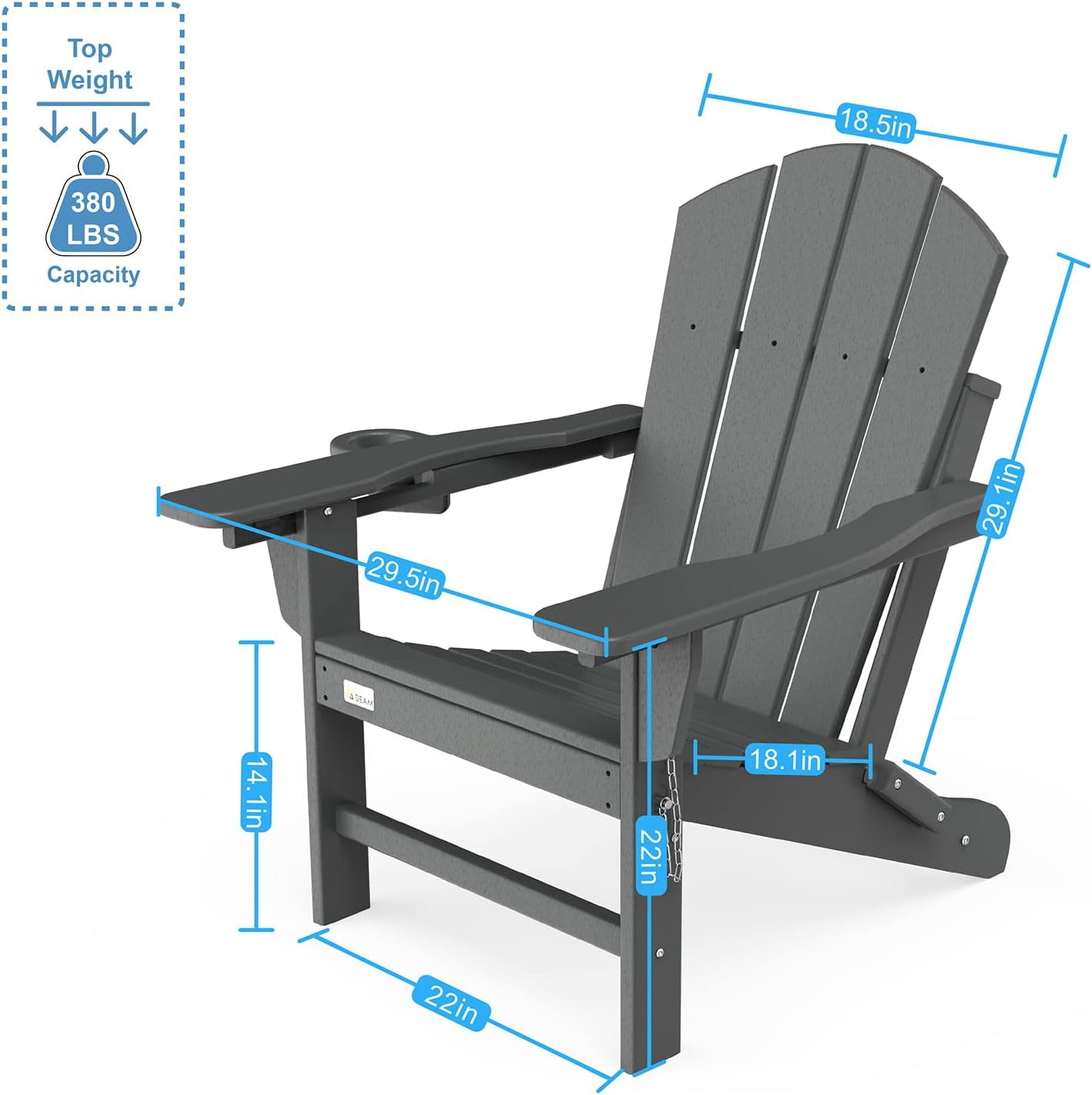 Erinnyees 3-Level Adjustable Adirondack Chair Set of 2, Wooden Textured, HDPE All-Weather Folding Fire Pit Chair with Cup Holder, Outdoor Chair for Beach Deck Patio Garden Backyard Campfire