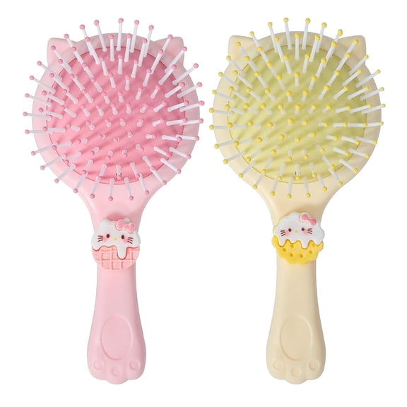 OPALESQUE 2Pcs Toddler Detangler Brush,  Kids Hairbrush with Cat's Paws Cat's Ears, Mirror and Air Cushion Base Gentle on Wet Dry Curly Hair, Tangle-free Baby Detangler Brush