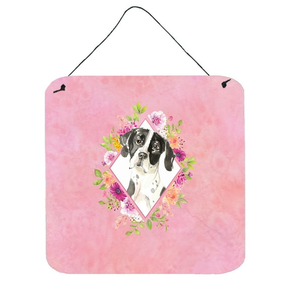 Carolines Treasures CK4239DS66 English Pointer Pink Flowers Wall or Door Hanging Prints 6x6 multicolor