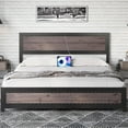 thumbnail image 2 of Homhougo—King Size Bed Frame with Headboard, Industrial Platform Bed Frame with Charge Station, No Box Spring Needed, Easy to Assemble, Wooden Mattress Foundation, Gray, 2 of 7