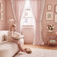 thumbnail image 4 of NICETOWN Pink Plaid Linen Curtains for Girls Room, Linen Textured Semi-Sheer Curtains Rod Pocket Farmhouse Light Filtering Window Drapes, Gingham Linen Drapes for Bedroom, 52"x84", 2 Panels, 4 of 9