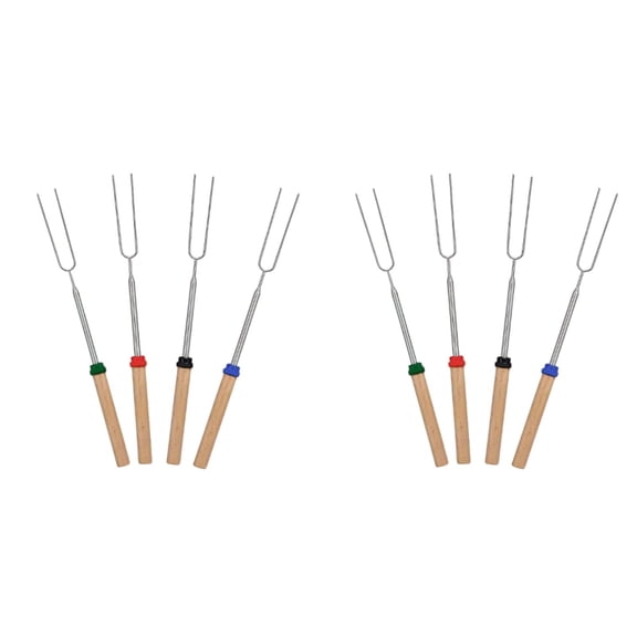 ZOURIH 8 Pack Marshmallow Roasting Sticks Set, Extendable 32in Long Metal Barbecue Skewers with Wooden Handle, for Marshmallow, Hot Dogs, Camping, BBQ, Grill,Silver