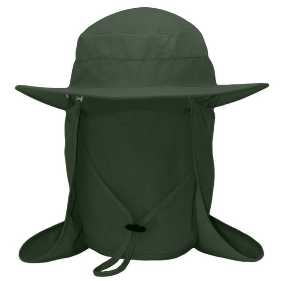 Fishing Sun Bonnie Bucket Hat Unisex Adult 360% UV UPF 50+ Solar Protection, Lightweight Outdoor Summer Wide Brim Visor with Detachable Neck Flap, Face Cover Mask, Windproof, For Beach, Army Green