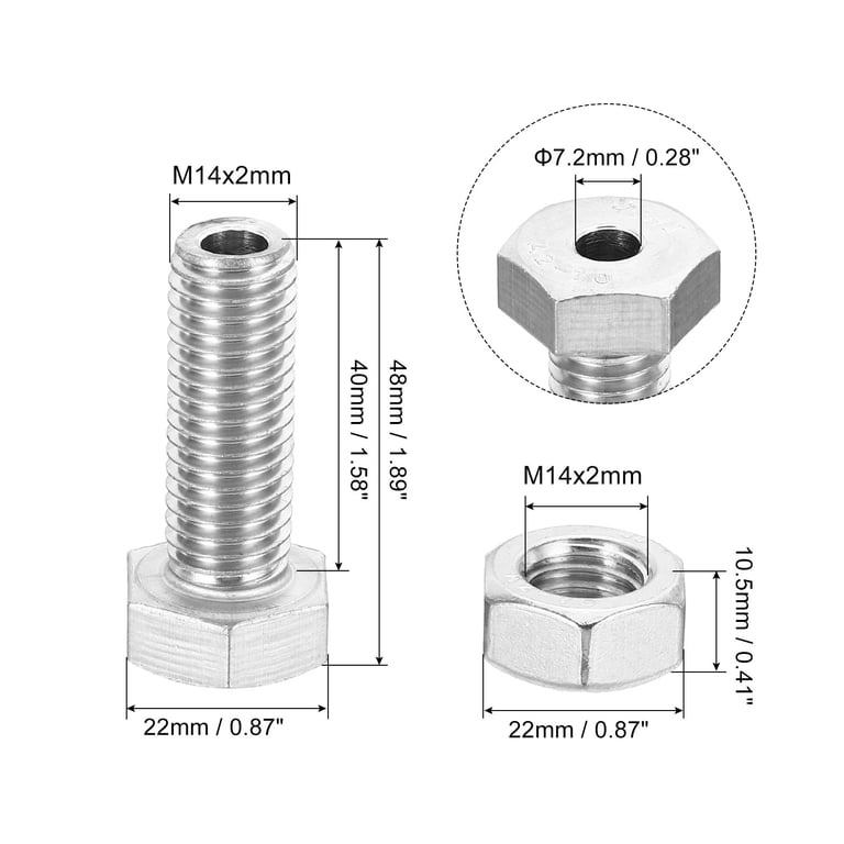 PZRT 2pcs Cylindrical Hollow External Hexagon Screw 304...