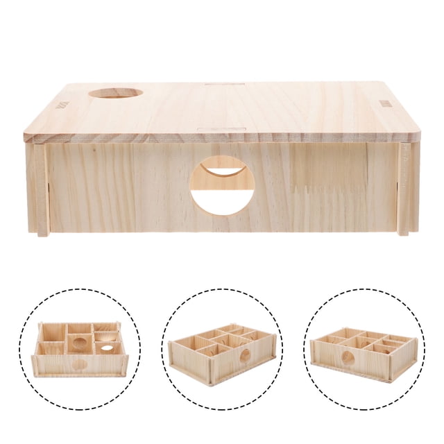 OULII 1Set Hamster Maze House Light Yellow Wooden Hideout for Guinea Pigs Rats and Other Small Pets