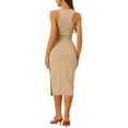 thumbnail image 3 of INSPIRE CHIC Women's Cut Out Dress Ribbed Knit Round Neck Side Slit Tank Sleeveless Maxi Dresses XS Khaki, 3 of 6