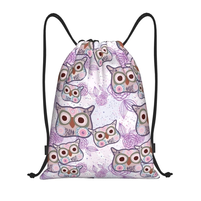 Saiise Owl And Floral Pattern Sports Drawstring Backpack - String Swim Gym Bag with Wet Proof Pocket for Women&Men-Medium