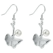 Ginkgo biloba earrings simulation pearl inlaid leaves earrings