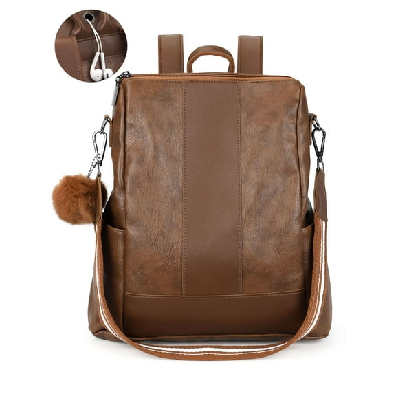 Gustave Women Backpack Purse PU Leather Anti-Theft Travel Backpack Rucksack Casual Fashion Convertible Shoulder Handbag Daypack "Brown"