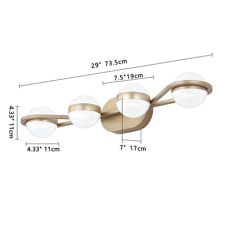 28" Gold 4-Light LED Bathroom Vanity Light Fixture, Modern Wall Mounted Lighting with Crystal Sand Acrylic Shades, Bathroom Light Fixtures Over Mirror for Vanity, Bedroom, Powder Room