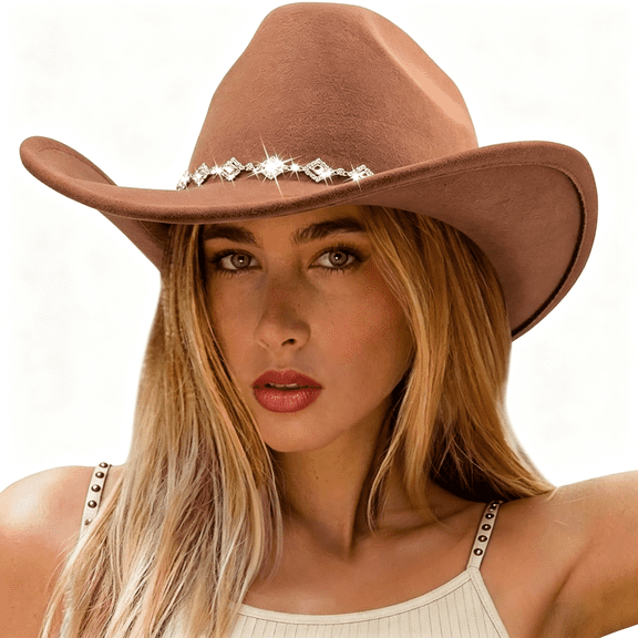 TELOLY Western Cowboy Hat for Women Men Wide Brim Retro Felt Fedora Cowgirl Hats Classic Unisex Rolled Up Caps Outdoor Cowboy Hats