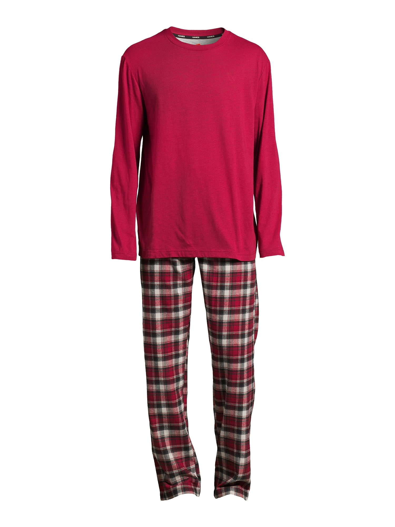 Hanes Men’s Slub Jersey Top and Ultra Soft Flannel Sleep Pants Set, 2-Piece, Sizes S-5XL