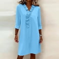 thumbnail image 4 of Women's Midi Dress V-Neck Ruffle Trim 3/4 Sleeve Shift Dresses with PocketsCasual Office Everyday Dresses for Women Light Blue S, 4 of 9