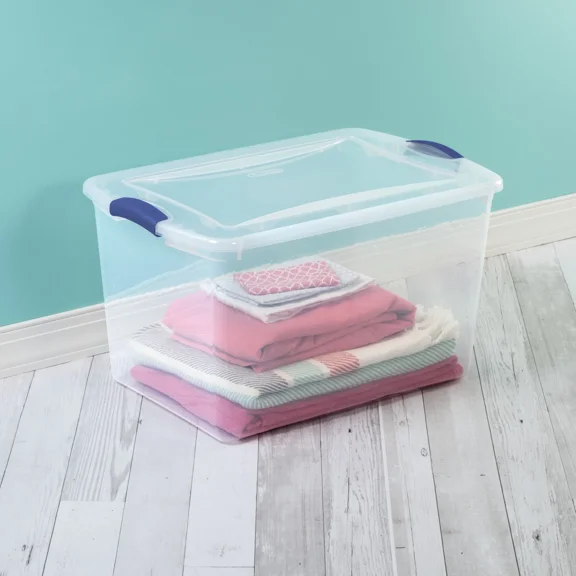 66 Qt Clear Plastic Latch Box W/ Lid Storage Organizer Stackable Bedroom Closet