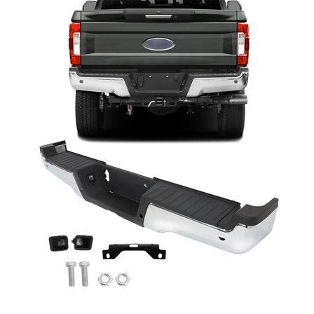 Chrome Rear Bumper For Ford F-250 F-350 2017-2022 Super Duty w/ Sensor Hole