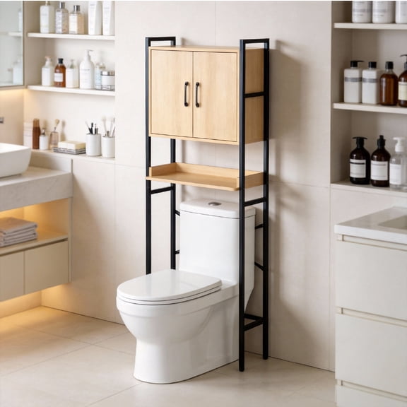 Ktaxon Over-The-Toilet Storage Rack, Freestanding Space Saver Bathroom Shelves Above Toilet for Room (Oak)