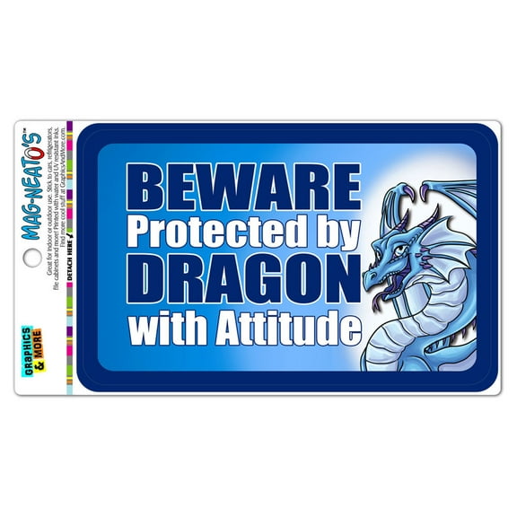 Beware Protected by Dragon with Attitude MAG-NEATO'S(TM) Automotive Car Refrigerator Locker Vinyl Magnet