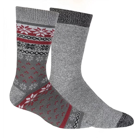 Mens Columbia Medium-Weight Fleece-Lined Thermal Crew Socks Grey Fairisle