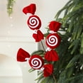 thumbnail image 1 of Rama insertada de caramelos navideños de terciopelo blanco y rojo a rayas | Adorno de lana festiva con piruletas | Material de poliéster | Decoración navideña | 1 pieza incluida, 1 of 6