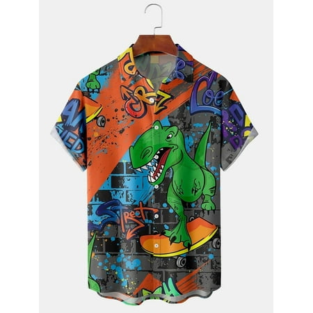 

MLFU Plus Size Dinosaur Beach Aloha Casual Holiday Shirt Funny Polyester Tee Shirts Crewneck Costume for Teen and Adult