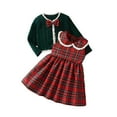 thumbnail image 2 of NAISIBABY Girls Christmas Dresses, Sleeveless Plaid Dress and Bow Knit Cardigan Party Festival Sets 2-Piece Green 7T, 2 of 9