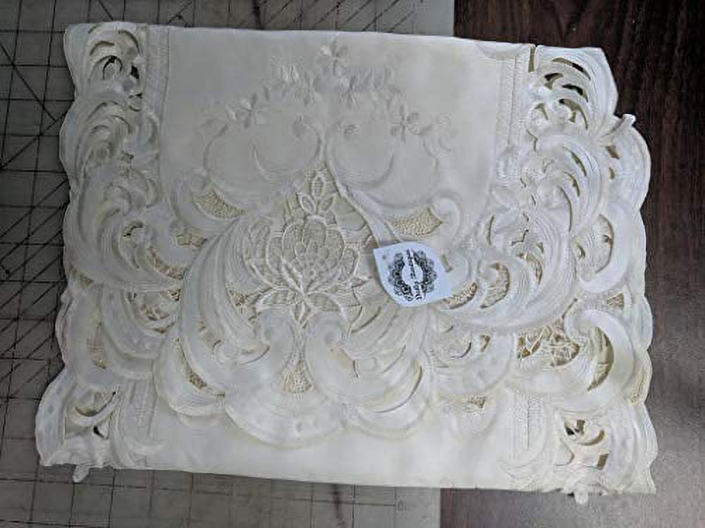 Doily Boutique Table Runner with Ivory Lace Insets on Ivory Fabric, Size 44 x 15 inches