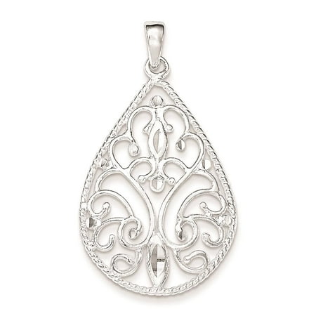 925 Sterling Silver Polished & Diamond-Cut Filigree Charm Pendant