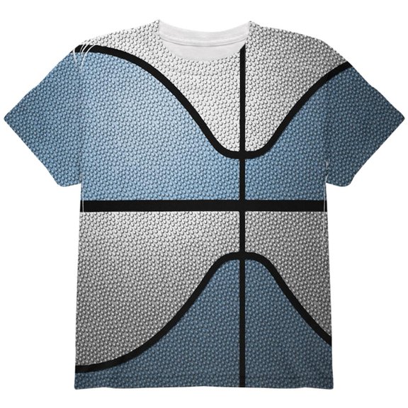 Championship Basketball Light Blue & White All Over Youth T Shirt