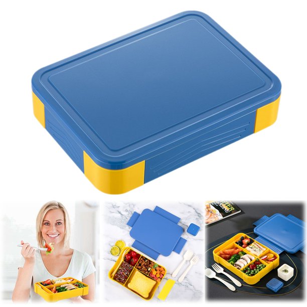 Lonchera clásica Bento: lonchera grande de 4,8 tazas con 4 compartimentos, a prueba de fugas, asa portátil, duradera, apta para microondas y lavavajillas, fabricada con materiales sin BPA (azul/pera