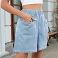 thumbnail image 5 of Women'S Denim Shorts, Elastic Wasit Mid Rise Loose Fit with 2 Front Pockets Light Blue XXL, 5 of 9