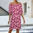 thumbnail image 2 of Dog Paw Pink Background Women's Off The Shoulder Ruffles Summer Wedding Guest Loose Casual Party Beach Dress, 2 of 9