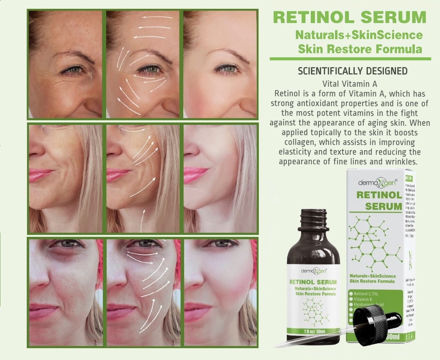 Pure Retinol (Vitamin A)2.5% + Hyaluronic Acid + Aloe Vera - Facial Wrinkle Serum