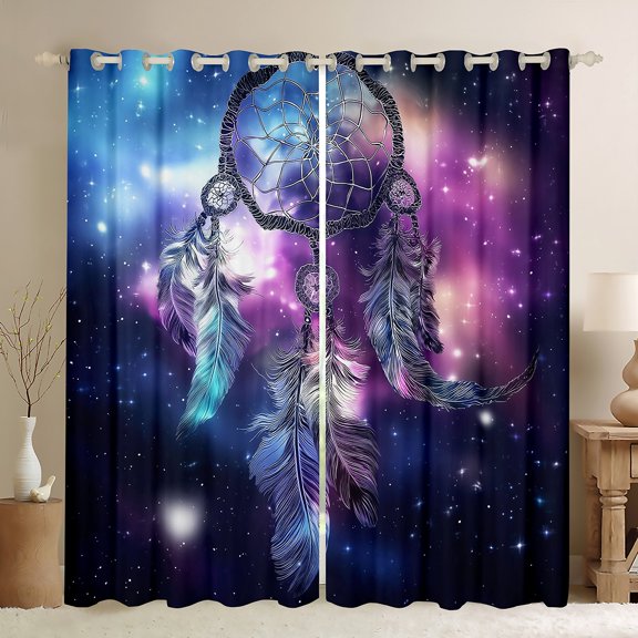 Castle Fairy Teens Feather Dreamcatcher Curtains Pack of 2 (42x84 Each),Universe Cosmos Curtains Blackout,Bohemian Boho Theme Bedroom Curtains,Lightweight Room Decor