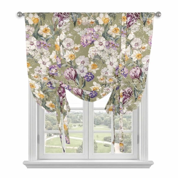 Dark Sage Green Botanical Balloon Curtains for Bedroom/Front Door/Bathroom, Spring Floral Summer Botanical Retro Tie Up Curtains 63 Inch Length Kitchen Curtains Shades for Windows 46"x63"