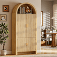 thumbnail image 3 of Waleaf 71" Arched Pantry Storage Cabinet with Door Racks, Modern Fluted Kitchen Cabinet & Bathroom Organizer, Tall Cupboard with Adjustable Shelves for Dining or Coffee Bar, Natural Finish, 3 of 8