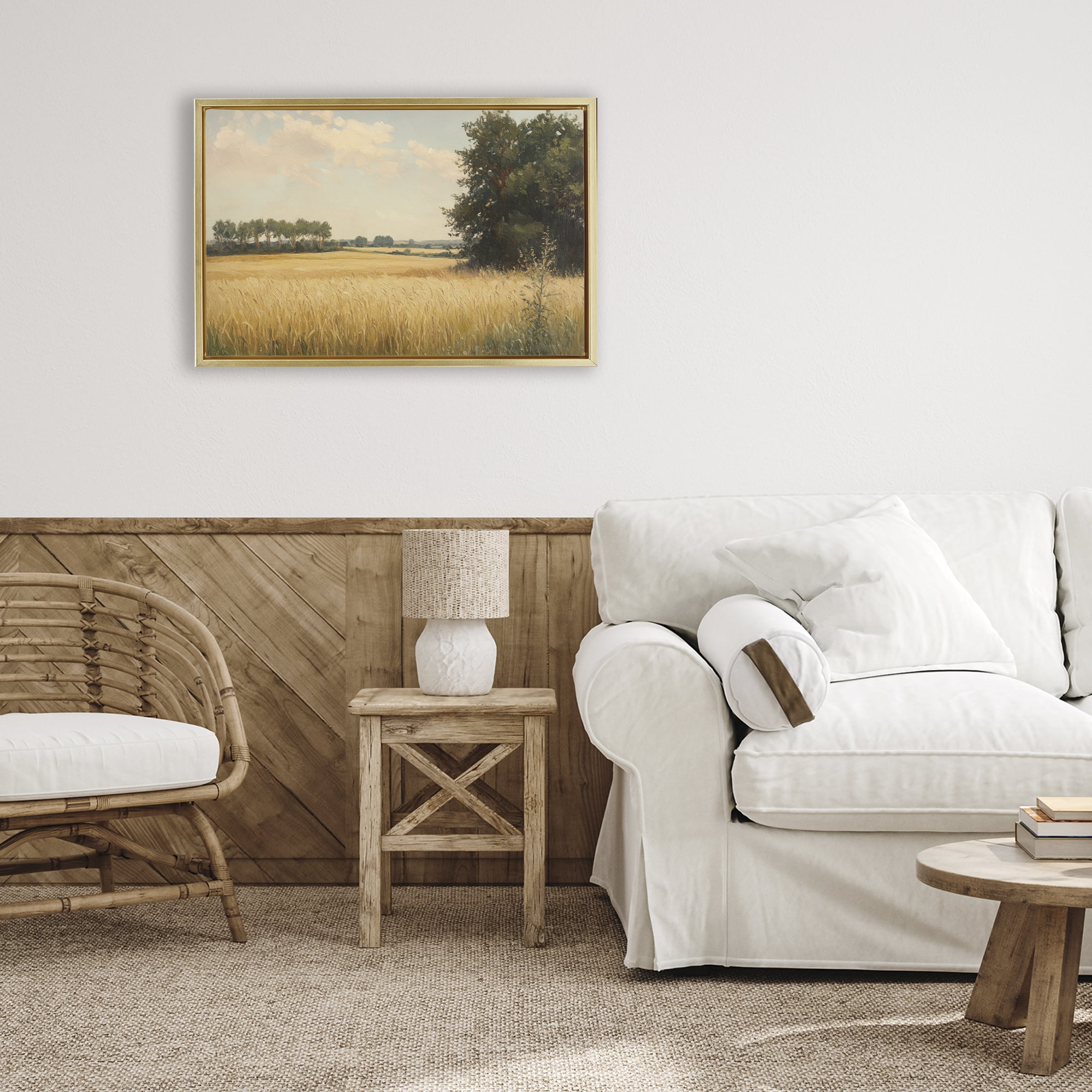 Stupell Industries Where The Wheat Grows Gold Framed Floater Canvas Wall Art, design by Petal Prints Design