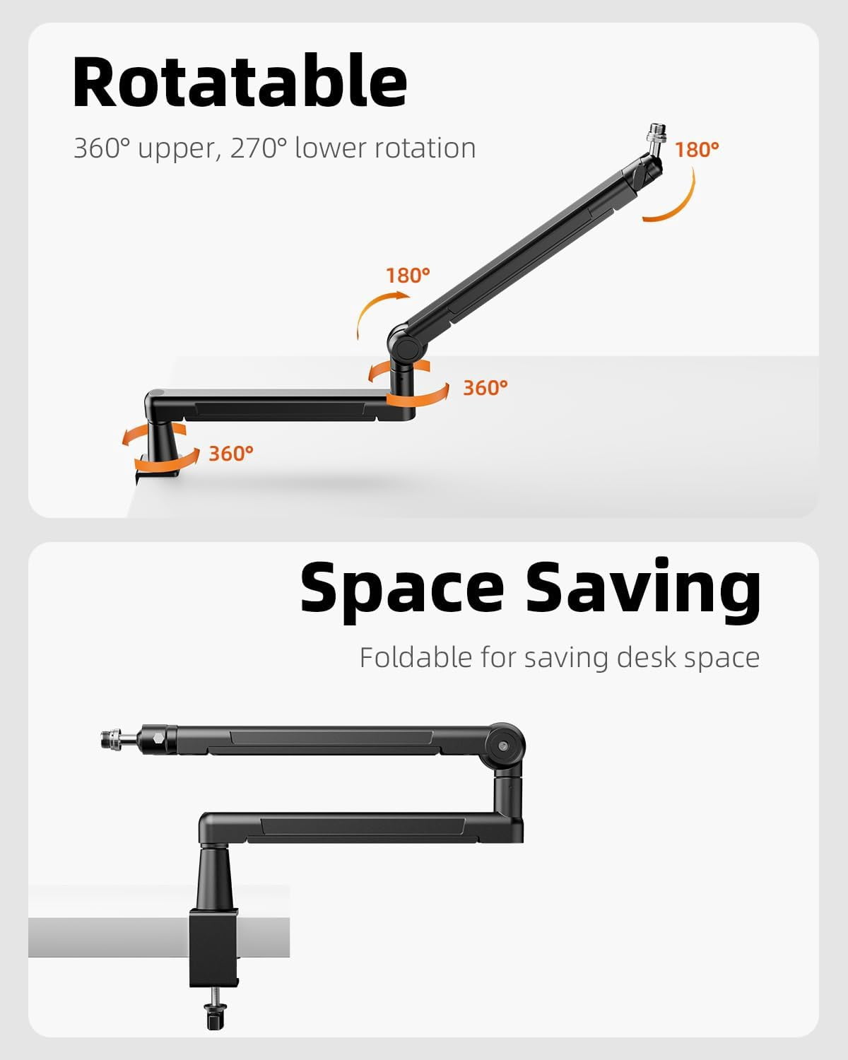 Heavy Duty  Arm Mic Stand with Extension Riser, Adjustable All Metal Desk Microphone Holder for Gaming Streaming Podcasting, 4.5LBS Load Capacity, 3/8 and 5/8 Inch Thread