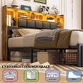 thumbnail image 6 of TIGUBFRE LED Bed Frame Queen Size with Bookshelf PU Leather Headboard, 2 Hidden Storage Drawers, Upholstered Platform Bed with Charging Station, Black, 6 of 9