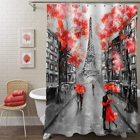 Shtuuyinggparis Eiffel Tower Shower Curtain For Paris Bathroom Decor Vintage French Citysapce Oil Painting Accessories Gifts Women And Teen Girls Red Black 50 W X 78 L Paris Bathroom Decor, Oil Painting Shower Curtain