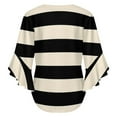 thumbnail image 6 of Black And Cream Stripes Pattern Women's V-Neck Blouse With 3/4 Ruffled Bell Sleeves Casual Top Ladies Blouses, 6 of 7