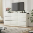 thumbnail image 6 of ANPOO Mid-Century Modern 9 Drawers Dresser for Bedroom, 63'' Wide Handleless Chest of Drawers w/Power Outlet, Curved Profile Design, Dresser TV Stand with Organizer Storage for Living Room, Entryway, 6 of 8