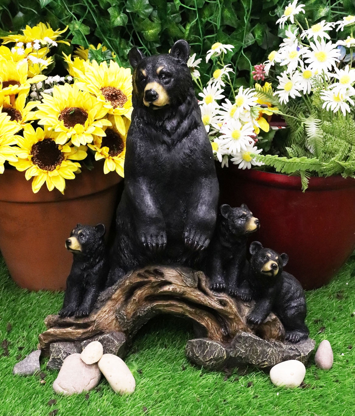 Large Rustic Forest Protective Mother Black Bear With 3 Cubs Statue Bears Decor