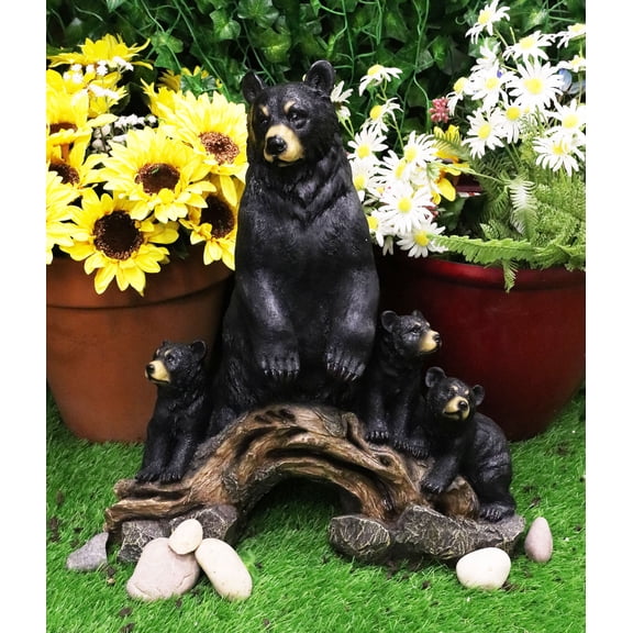 Ebros Large Rustic Forest Protective Mother Black Bear With 3 Bear Cubs Statue
