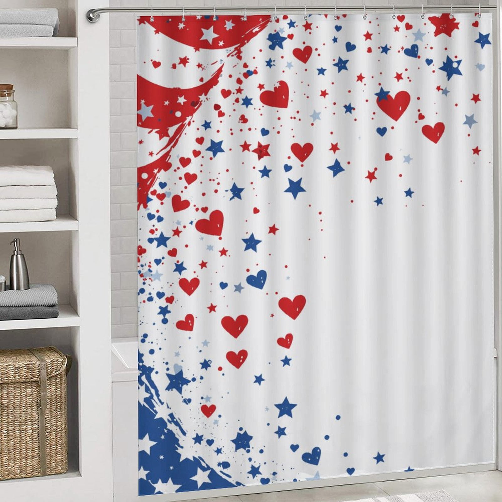 4th of July 4PCS Shower Curtain Sets with Rugs with Non-Slip Bath Mat Toilet Rug，72" X 72"