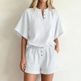 thumbnail image 5 of Bovxnpu Women's 2 Piece Outfits V Neck Short Sleeve Loose Summer Top Shorts Set, 5 of 7